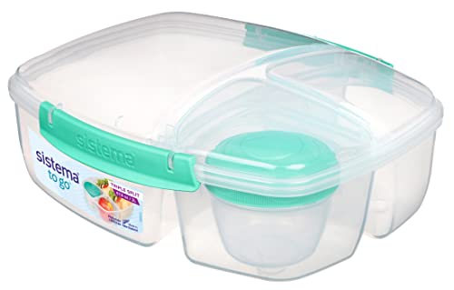 Sistema TO GO Triple Split Brotdose mit Joghurtbehälter | 2L luftdichter und stapelbarer Lunchbox für Kinder & Erwachsene | BPA-frei | türkis von Sistema