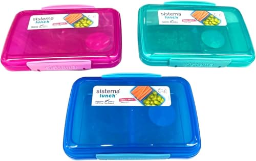 Sistema Vorratsbehälter, 350 ml, 3er-Pack, bunt - Lunchbox Split 2fach unterteilt 1735 - pink, blau, türkis Sistema Vorratsbehälter, 350 ml, 3er-Pack, bunt - Lunchbox Split 2fach unterteilt 1735 - pink, blau, türkis von Sistema