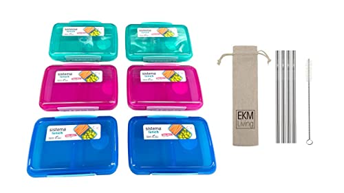 Sistema Lunchbox 6er Set Vorteilspack Familienset small Split 2fach unterteilt 350 ml 2x türkis, 2x pink und 2x blau 41518 + 4er Set EKM Living Edelstahl Trinkhalme Sistema Lunchbox 6er Set Vorteilspack Familienset small Split 2fach unterteilt 350 ml 2x türkis, 2x pink und 2x blau 41518 + 4er Set EKM Living Edelstahl Trinkhalme von Sistema