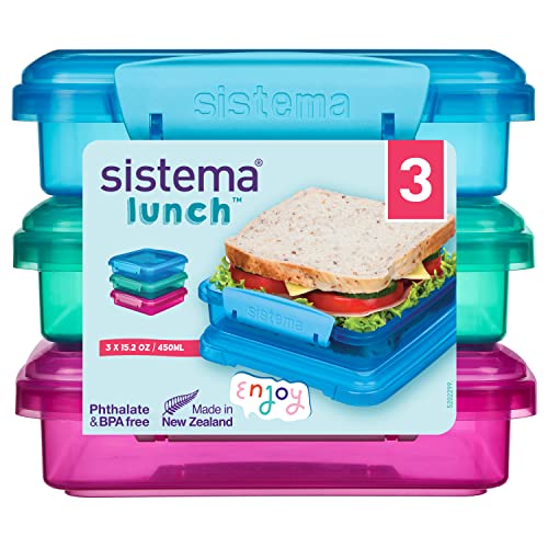 Sistema Brotdose Sandwichbox | 450 ml | stapelbare und luftdichte Lunchbox mit Deckel | für Kinder & Erwachsene| BPA-frei | gemischte Farben | 3 Stück Sistema Brotdose Sandwichbox | 450 ml | stapelbare und luftdichte Lunchbox mit Deckel | für Kinder & Erwachsene| BPA-frei | gemischte Farben | 3 Stück von Sistema