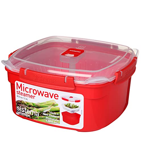 Sistema Microwave Dampfgarer, mittelgroß mit herausnehmbarem Korb, 2,4 l, rot/transparent von Sistema