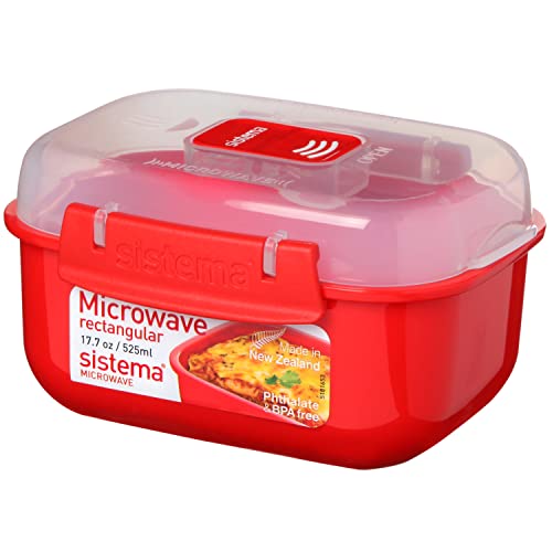 Sistema Microwave Frischhaltedose | 1 rechteckige Mikrowellen-Vorratsdose mit Deckel | 525 ml | BPA-frei | rot, 14.5 x 11 x 8 cm von Sistema