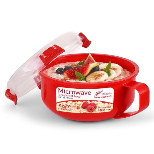 Sistema Microwave Frühstücksschale, 850 ml, Runde mikrowellenfeste Frischhaltedose mit Deckel, 850 ml, BPA-frei, rot von Sistema