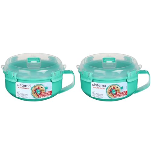 Sistema Microwave Frühstücksschale | Runde Frischhaltedose für die Mikrowelle, mit Deckel | 850 ml | BPA-frei | blau/transparent | 1 Stück (Packung mit 2) von Sistema