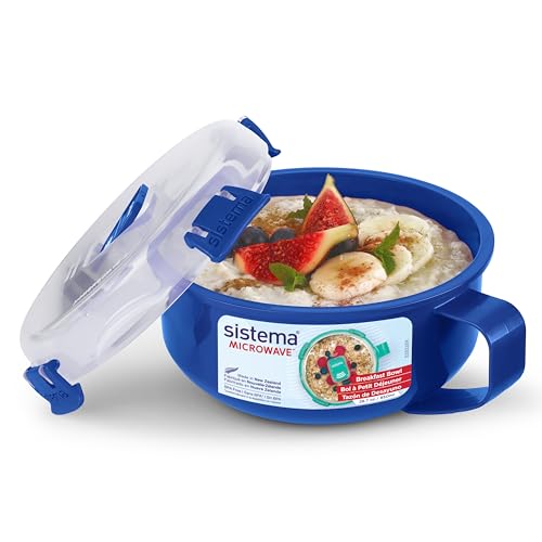 Sistema Microwave Frühstücksschale | Runde Frischhaltedose für die Mikrowelle, mit Deckel | 850 ml | BPA-frei | blau/transparent | 1 Stück von Sistema