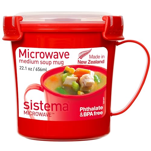 Sistema Microwave Mikrowellen-Suppentasse, mittelgroß | mikrowellenfeste Frischhaltedose | 656 ml | BPA-frei | rot, 1 Stück (1er Pack) von Sistema