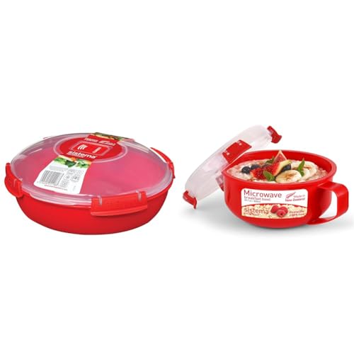 Sistema Microwave Teller, 1,3 l, rot & Microwave Frühstücksschale, 850 ml, rot/transparent von Sistema