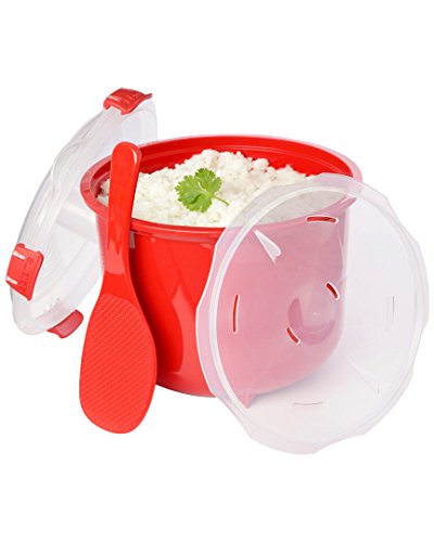 Sistema Microwave Reiskocher | 2,6 l | Spülmaschinenfester kleiner Reiskocher | BPA-frei | Rot von Sistema