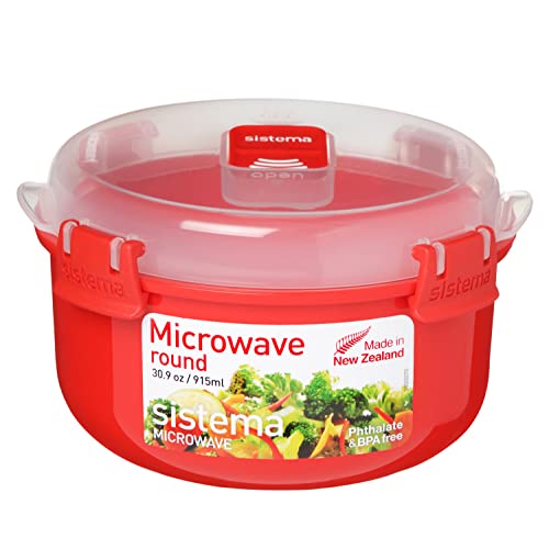 Sistema Microwave runde Mikrowellenschüssel | 915 ml mikrowellenfester Lebensmittelbehälter mit Dampfventil | BPA-frei | rot Sistema Microwave runde Mikrowellenschüssel | 915 ml mikrowellenfester Lebensmittelbehälter mit Dampfventil | BPA-frei | rot von Sistema