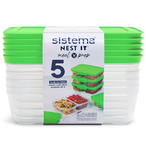 Sistema Nest IT Frischhaltedosen für Meal Prep | 870 ml | luftdichte Vorratsdosen mit Fächern und Deckeln | Brotdosen für Pause | BPA-frei | grün | 5 Stück Sistema Nest IT Frischhaltedosen für Meal Prep | 870 ml | luftdichte Vorratsdosen mit Fächern und Deckeln | Brotdosen für Pause | BPA-frei | grün | 5 Stück von Sistema