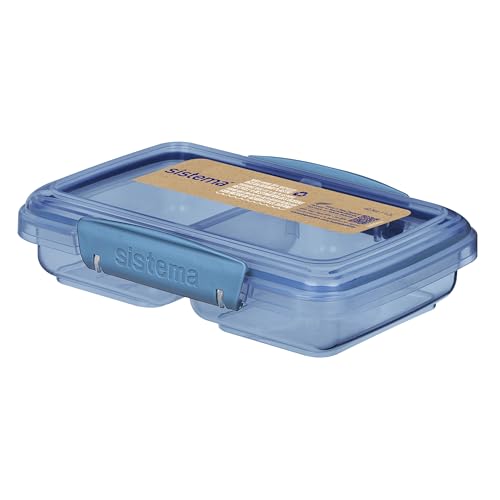 Sistema Ocean Bound Kunststoffbehälter, klein, geteilt, 350 ml, BPA-frei, aus recyceltem Kunststoff, Blaugrün oder Blau (Farbe nicht wählbar), 1 Stück von Sistema