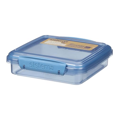 Sistema Ocean Bound Sandwichbox aus Kunststoff, 450 ml, Lebensmittelbehälter und Lunchbox, BPA-frei, aus recyceltem Kunststoff, Blaugrün oder Blau (Farbe nicht wählbar), 1 Stück von Sistema