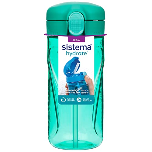 Sistema Hydrate Quick Flip Wasserflasche | 520 ml | BPA-freie Wasserflasche mit Trinkhalm | recycelbar mit TerraCycle® | farblich sortiert von Sistema