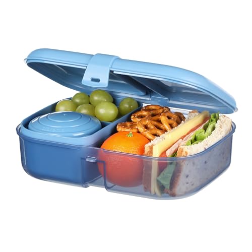 Sistema Ribbon Lunchbox für Erwachsene | Snackbox mit Fächern | 1,1-l-Lebensmittelbehälter & 130-ml-Mini-Bite-Snack-Becher| Blaugrün oder Blau (Farbe nicht wählbar) von Sistema