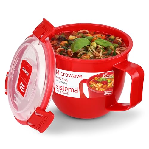 Sistema Microwave Suppentasse, klein, mikrowellengeeignete Frischhaltedose, 565 ml, BPA-frei, rot, 1 Stück (1er Pack) von Sistema