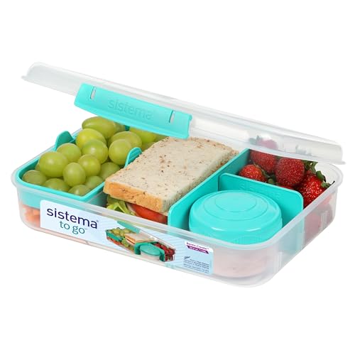 Sistema TO GO Bento Box Create | Lunch Box mit Fächern & Snack Pot | 1.48L | BPA-frei | Minty Teal von Sistema