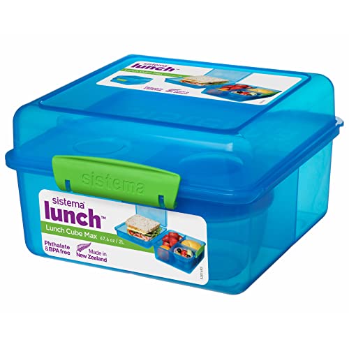 Sistema TO GO Brotdose mit Fächern Cube Max | 2L Bento-Lunchbox mit auslaufsicherem Joghurtbehälter | für Kinder & Erwachsene | BPA-frei | Gemischte Farben (nicht auswählbar) von Sistema