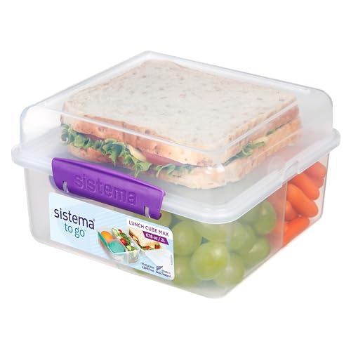 Sistema TO GO Brotdose mit Fächern Cube Max | große 2L Bento-Lunchbox mit auslaufsicherem Joghurtbehälter | für Kinder & Erwachsene | BPA-frei | gemischte Farben (nicht auswählbar) von Sistema