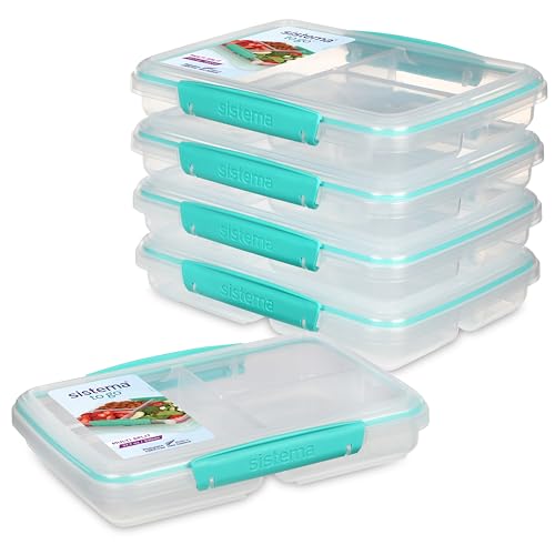 Sistema TO GO-Brotdosen mit Fächern zum Portionieren | 820ml Lunchbox mit stapelbarem Design und Clips | BPA-frei | | 5 Vorratsdosen von Sistema