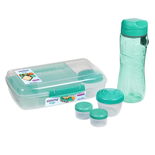 Sistema TO GO Set aus Brotdose mit Fächern und Wasserflasche | mit 1,76 L Bento Box Lunchbox, 800 ml auslaufsicherer Wasserflasche, 2 Dressingbehältern und 2 Joghurtbehältern | BPA-frei | 6 Stück von Sistema