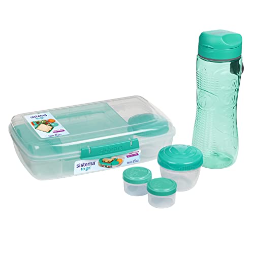 Sistema TO GO Set aus Brotdose mit Fächern und Wasserflasche | mit 1,76 L Bento Box Lunchbox, 800 ml auslaufsicherer Wasserflasche, 2 Dressingbehältern und 2 Joghurtbehältern | BPA-frei | 6 Stück Sistema TO GO Set aus Brotdose mit Fächern und Wasserflasche | mit 1,76 L Bento Box Lunchbox, 800 ml auslaufsicherer Wasserflasche, 2 Dressingbehältern und 2 Joghurtbehältern | BPA-frei | 6 Stück von Sistema