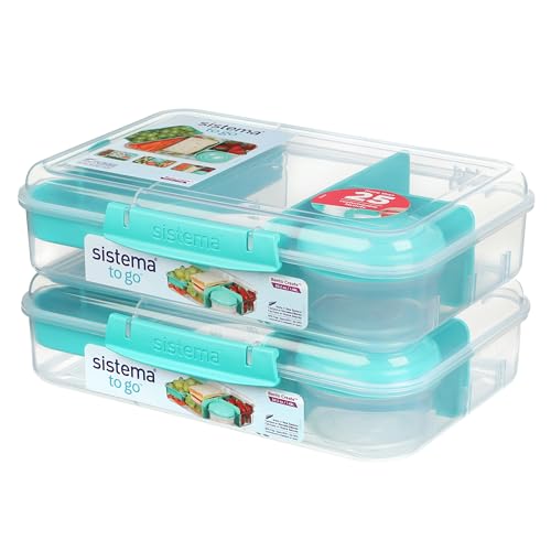 Sistema To Go Bento Box Create | Lunchboxen mit Fächern & Snack Pots | 1,48 L | BPA-frei | 2 Stück | Minty Teal von Sistema