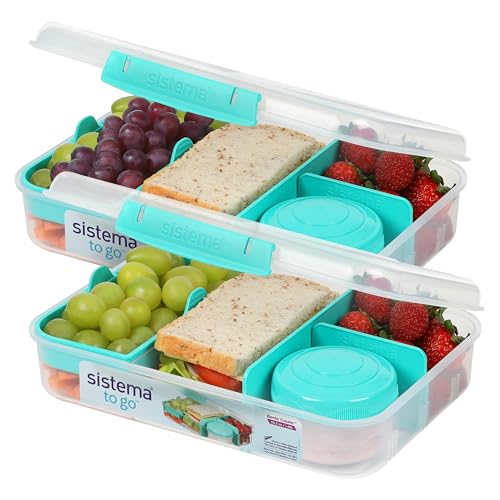 Sistema To Go Bento Box Create | Lunchboxen mit Fächern & Snack Pots | 1,48 L | BPA-frei | 2 Stück | Minty Teal von Sistema