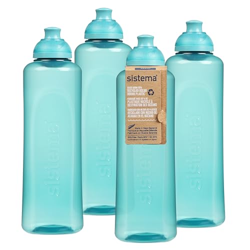 Sistema Twist 'n' Sip Squeeze Sport Wasserflaschen Water Bottle, Plastic, Teal Stone, 480ml 4er Pack, 4 von Sistema