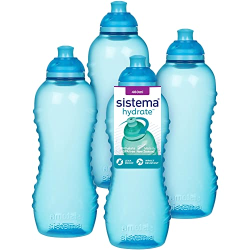 Sistema Twist 'n' Sip Squeeze Sports Wasserflasche, auslaufsichere Wasserflasche, 460 ml, BPA-frei, blau, 4 Stück von Sistema