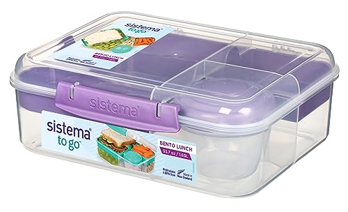 Sistema Bento Box TO GO | Lunchbox mit Joghurt-/Fruchtbehälter | 1,65 L | BPA-frei | Misty Purple von Sistema