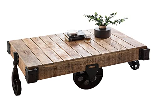 Sit Möbel This & That Couchtisch Mango lackiert, Räder und Beschläge aus Metall B 120 x T 70 x H 39 cm antikfinish, Räder und Beschläge antikschwarz Karre mit Rädern und Beschlägen mit Ablagefach von Sit Möbel