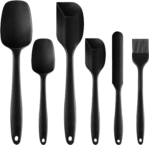 Silikon Spatel Küche 6 Teiliges, Teigschaber Schwarz Antihaft-Gummispatel mit Edelstahlkern Küchenhelfer - Hitzebeständiges Spatel-Küchenutensilien-Set zum Kochen Backen und Mischen von Sitayakuma