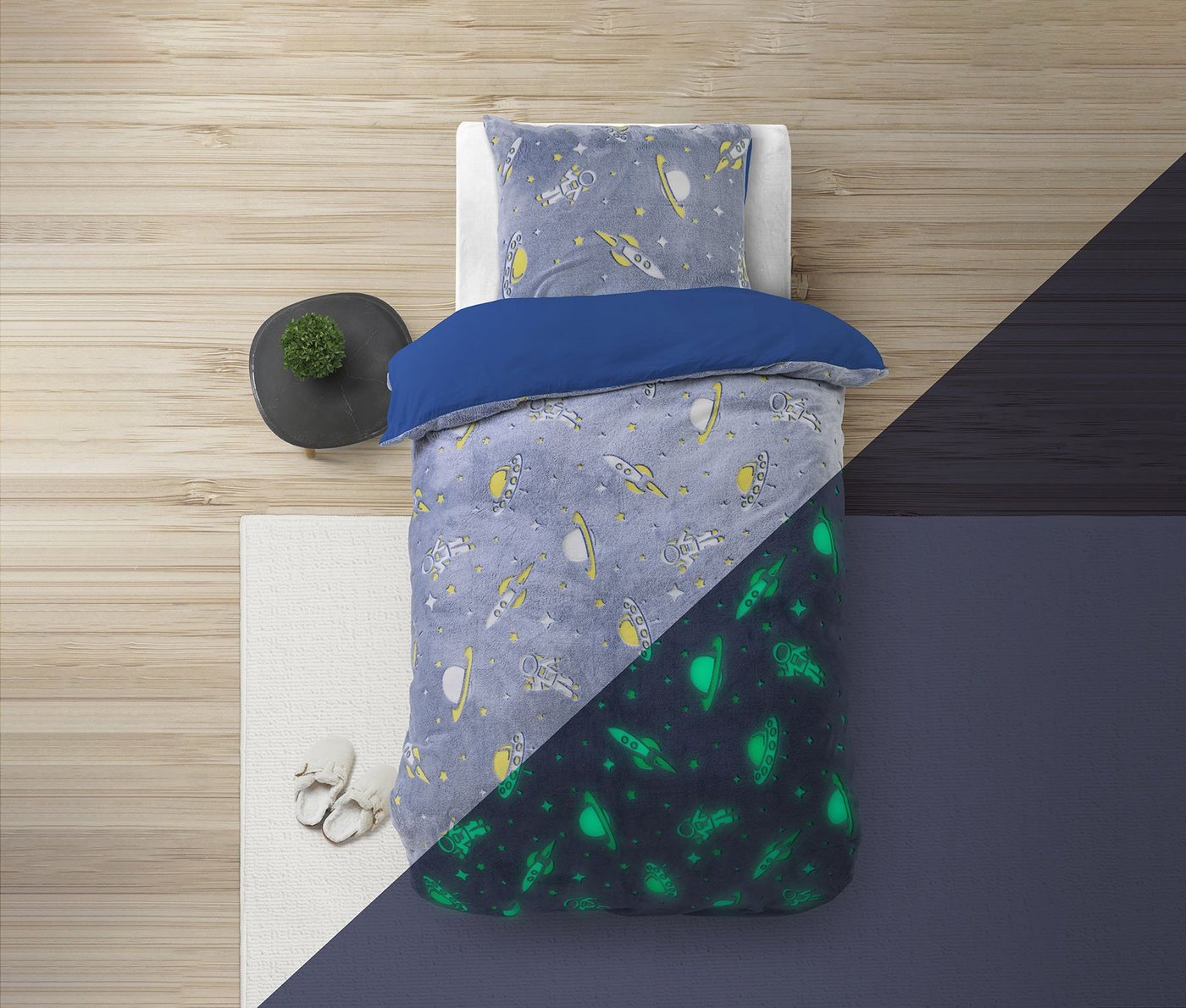 Sitheim-Europe Kinderbettwäsche Glow in the Dark Bettwäsche-Set, verschiedene Muster, Teddy-Microfleece, 2 teilig, LEUCHTET IM DUNKEL Sitheim-Europe Kinderbettwäsche Glow in the Dark Bettwäsche-Set, verschiedene Muster, Teddy-Microfleece, 2 teilig, LEUCHTET IM DUNKEL von Sitheim-Europe