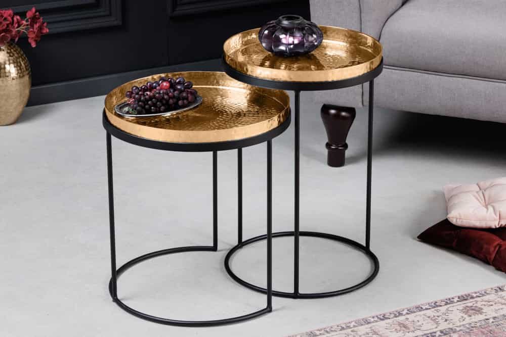 Sitheim-Europe Couchtisch ELEMENTS Design 2er Set Beistelltisch 55cm gold handmade rund (1-St) von Sitheim-Europe