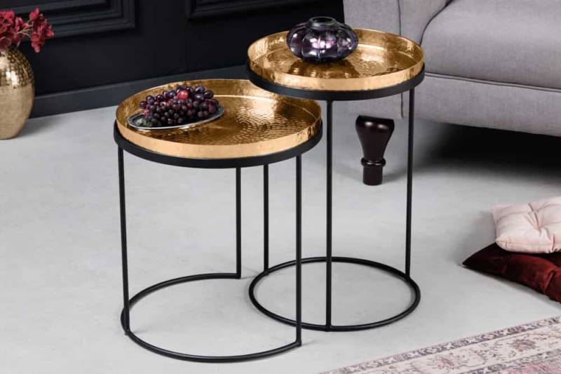Sitheim-Europe Couchtisch ELEMENTS Design 2er Set Beistelltisch 55cm gold handmade rund (1-St) von Sitheim-Europe
