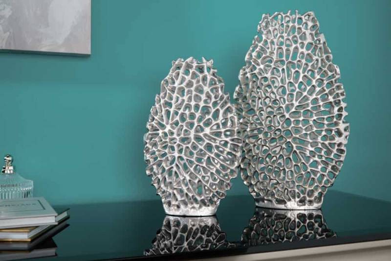 Sitheim-Europe Dekovase ABSTRACT LEAF Filigranes Vasen 2er Set 40cm silber Metall (2 St) von Sitheim-Europe