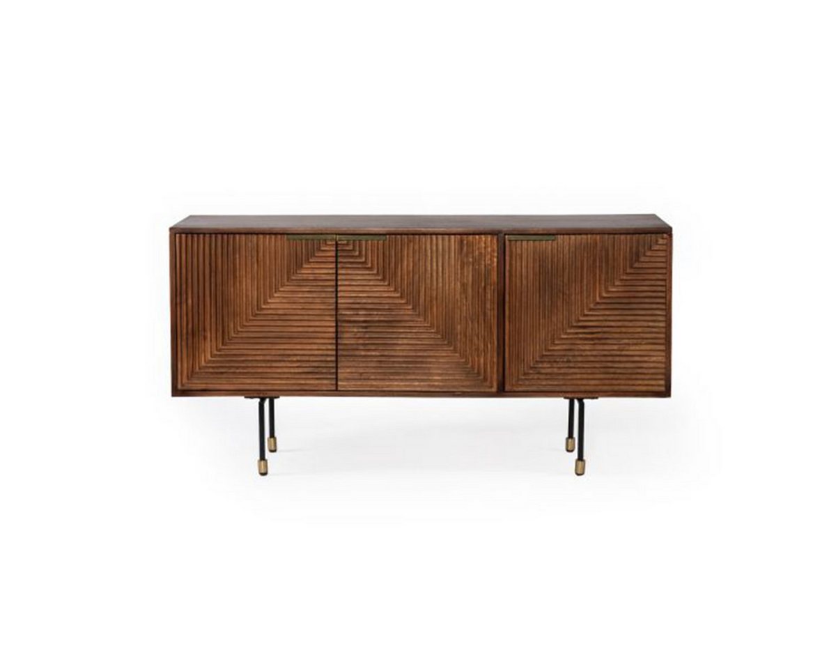 Sitheim-Europe Sideboard FLUTED Sideboard 154 cm braun Mangoholz Riffeloptik schwarz-gold (1 St), Massivholz von Sitheim-Europe