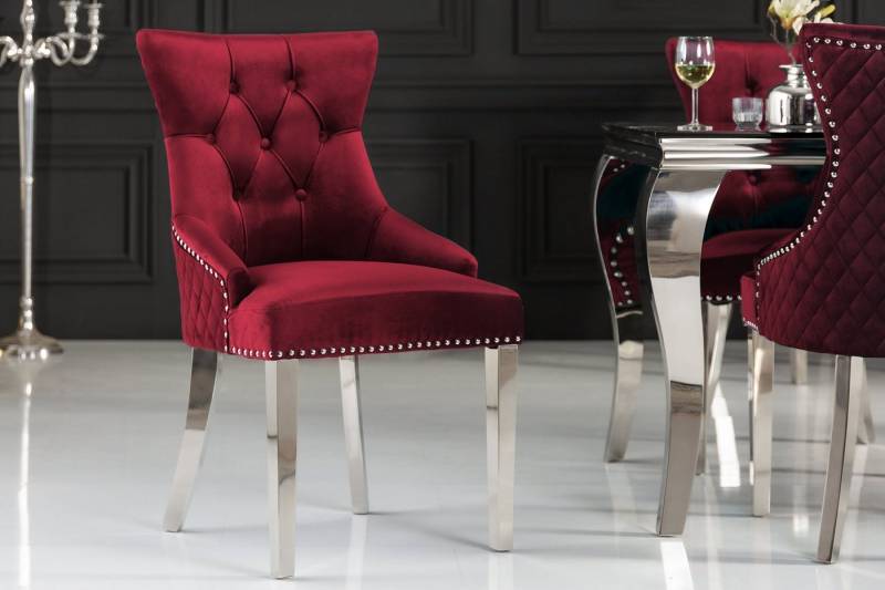 Sitheim-Europe Stuhl CASTLE Eleganter Stuhl rot Samt mit Löwenkopf im Barock Design (1 St), mit Chesterfield Steppung und silbernen Ziernieten veredelt von Sitheim-Europe