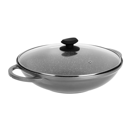 Sitram 714225 Wok, Aluguss, innen mit Steinoptik, Ø 32 cm, Höhe 8 cm, Antihaftbeschichtung, 2-lagig, ohne PFOA, Dampfdeckel, Griffe aus Aluminiumguss – für alle Herde, auch Induktion Sitram 714225 Wok, Aluguss, innen mit Steinoptik, Ø 32 cm, Höhe 8 cm, Antihaftbeschichtung, 2-lagig, ohne PFOA, Dampfdeckel, Griffe aus Aluminiumguss – für alle Herde, auch Induktion von Sitram