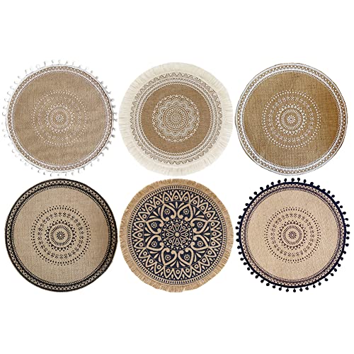 Sits 6er Set Gewebte Tischsets Waschbar Rund 38cm Boho Baumwolle Platzsets Untersetzer Hitzebeständig und rutschfest für Küche Party Hochzeit (A) von Sits