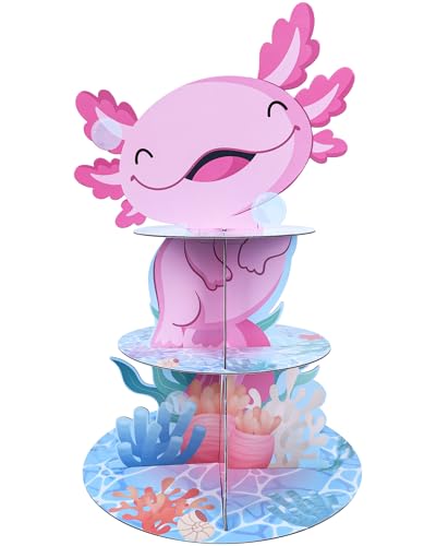 Axolotl Geburtstagsdekorationen, Cupcake-Ständer – 3 Ebenen, Axolotl Geburtstagsparty-Dekorationen, rosa Tier-Cupcake-Ständer für Leckereien, Dessert, Kuchenaufsätze, Partyzubehör, Babyparty von Sitsink