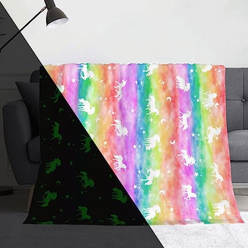 Situhaonan Einhorn Decke Glow In The Dark Kinder Kuscheldecke Flauschig MäDchen Geschenke 8 9 10 11 12 13 14 15 16 Jahre Geburtstag Couch Sofa üBerwurfdecke Fleecedecke Zimmer Deko Wolldecke von Situhaonan