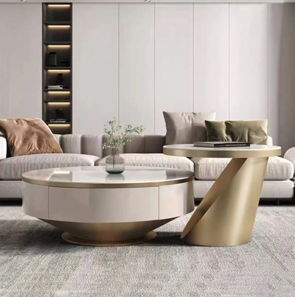 Sitwell Couchtisch Edles Beistelltisch 2er Set mit weißem Marmor 90cm Wohnzimmertisch von Sitwell