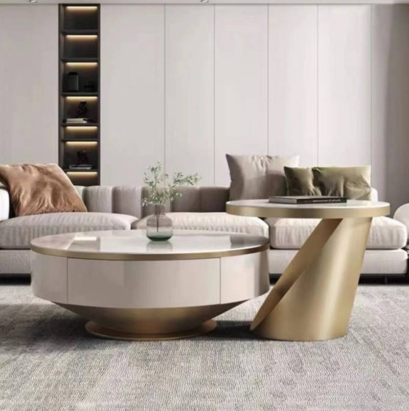Sitwell Couchtisch Edles Beistelltisch 2er Set mit weißem Marmor 90cm Wohnzimmertisch von Sitwell