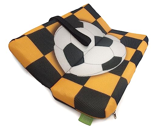 Sitzen BLEIBER Klappkissen Fußball schwarz-gelb - Sitzkissen für unterwegs Outdoor Stadionkissen klappbar 37x28 cm waschbar Antirutsch von Sitzen BLEIBER