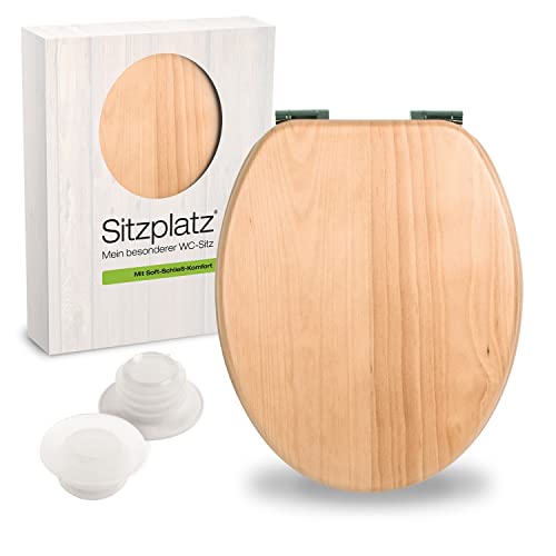 SITZPLATZ® Holz WC-Sitz mit Absenkautomatik Venezia | Toilettendeckel in Buche | Fast-Fix | Metallscharnier | Universale O-Form | Echtholzfurnier | 2 WC-Sitz-Hülsen | Wackelfrei | 8 mm | 41588 0 von Sitzplatz