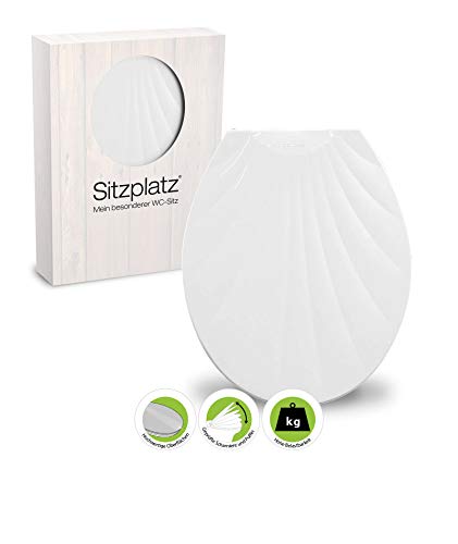 SITZPLATZ® WC-Sitz Muschel, Weiß, Thermoplast Toilettensitz überlappend, Standard O-Form universal, Komfort Klodeckel & Klobrille, Toilettendeckel in Muschel-Form, 21870 2 von Sitzplatz