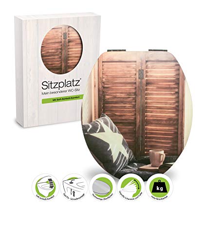 SITZPLATZ® WC-Sitz mit Absenkautomatik, Dekor Chill-out Lounge, High Gloss Toilettensitz mit Holzkern, Fast-Fix Befestigung, Standard O Form universal, Metallscharnier, WC Deckel glänzend, 40350 4 von Sitzplatz