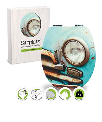 SITZPLATZ® WC-Sitz mit Absenkautomatik, Dekor Cuba Taxi, matt, Toilettendeckel mit Holzkern & Fast-Fix Schnellbefestigung, WC Deckel & WC Brille in Standard O Form, oval, Metallscharnier, 40368 9 von Sitzplatz