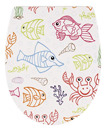 SITZPLATZ® WC-Sitz mit Absenkautomatik, Dekor Happy Fishes, Thermoplast Toilettensitz, Top-Fix Befestigung von oben, abnehmbar, WC-Deckel, ovale Standard O-Form universal, 40727 4 von Sitzplatz